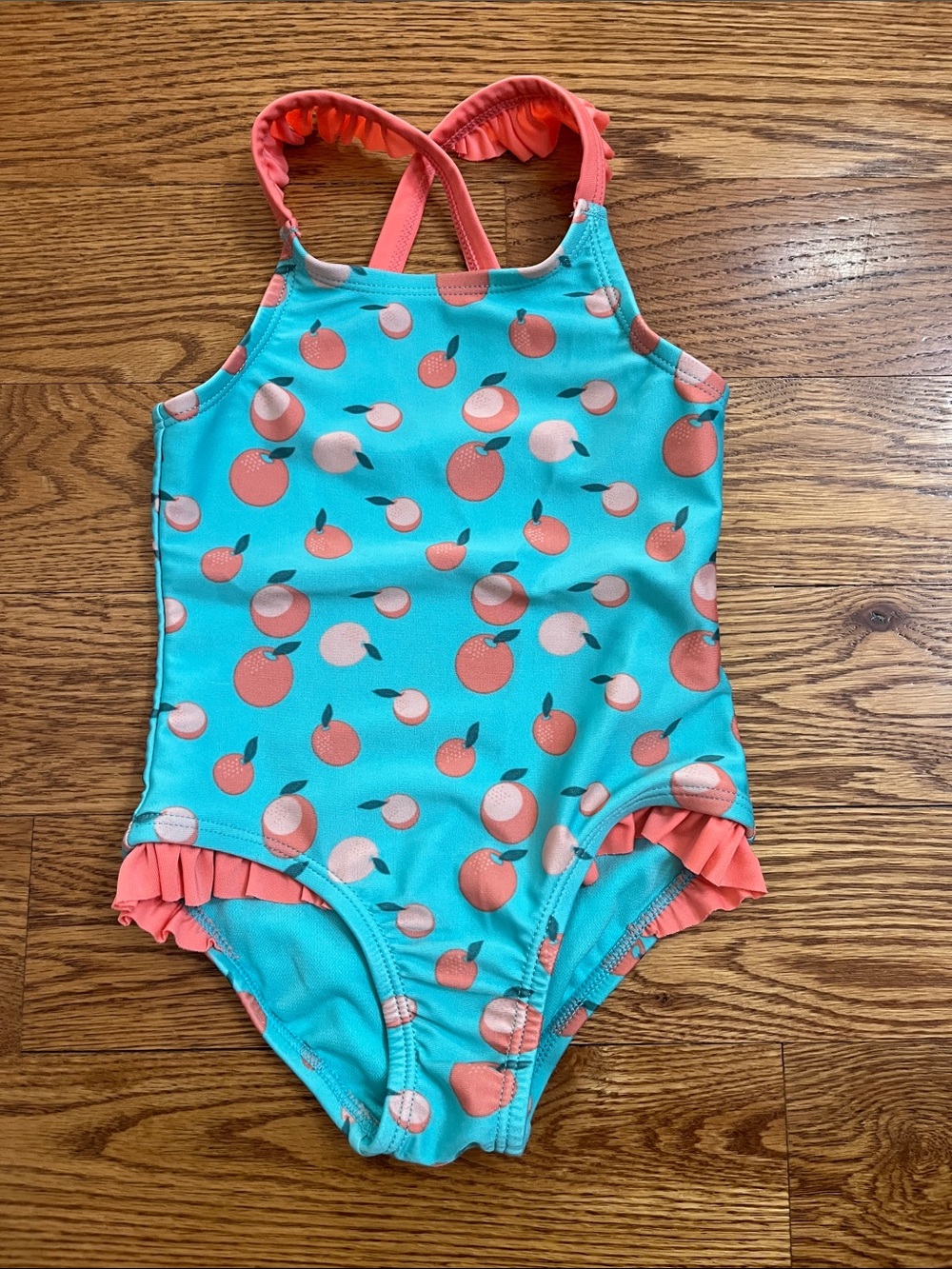 Cat & Jack Turquoise Peach-Print One-Piece Swimsuit with Coral Ruffles